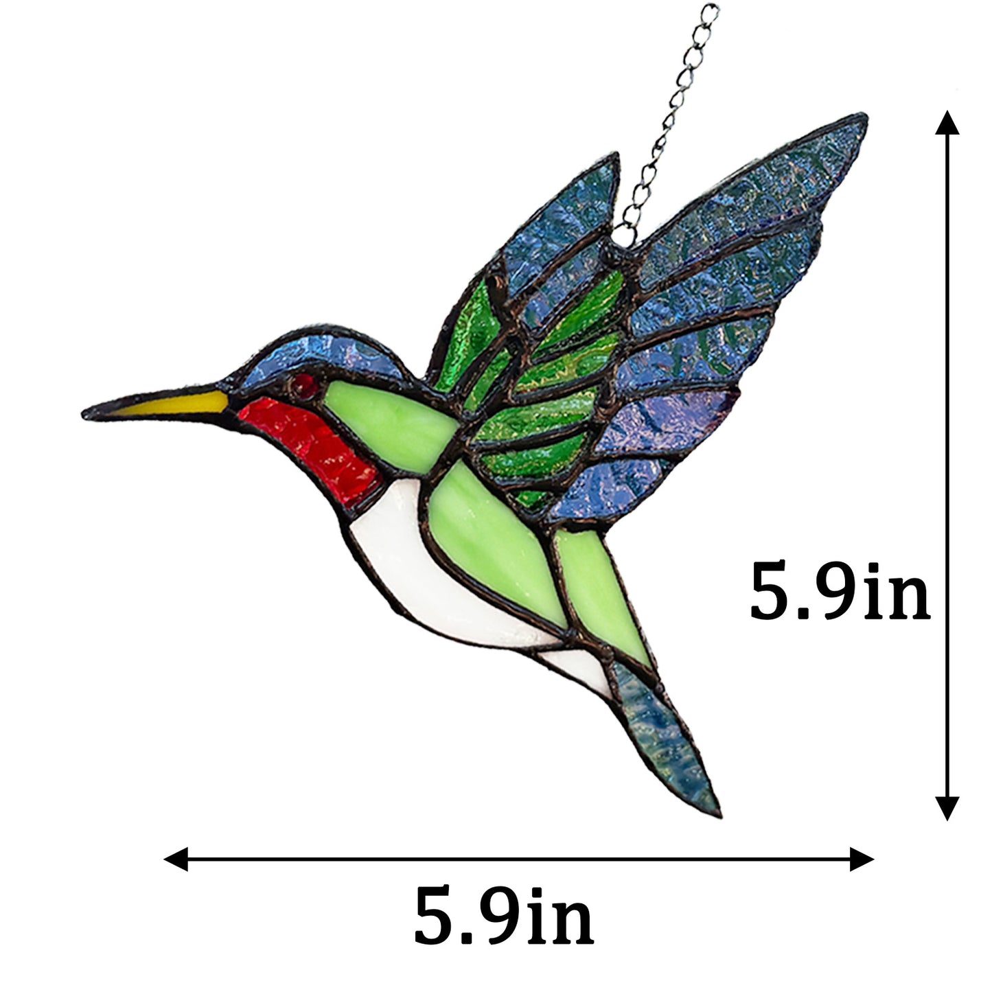 Blue & Green Hummingbird Stained Glass Suncatcher Window Hanging