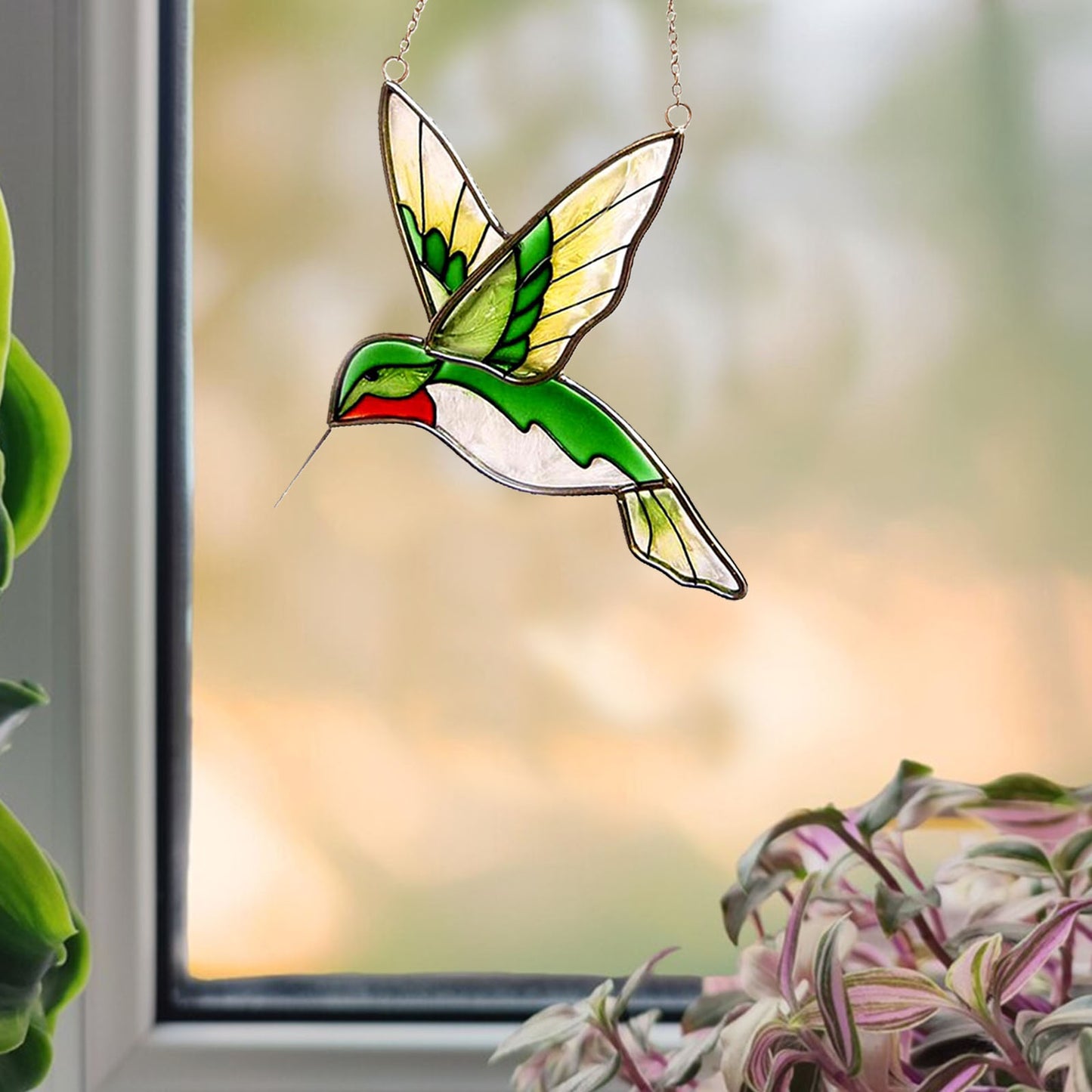 Green Hummingbird Stained Glass Suncatcher