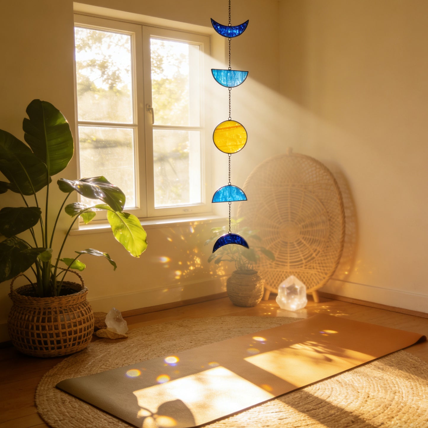 Celestial Moon & Sun Stained Glass Suncatcher
