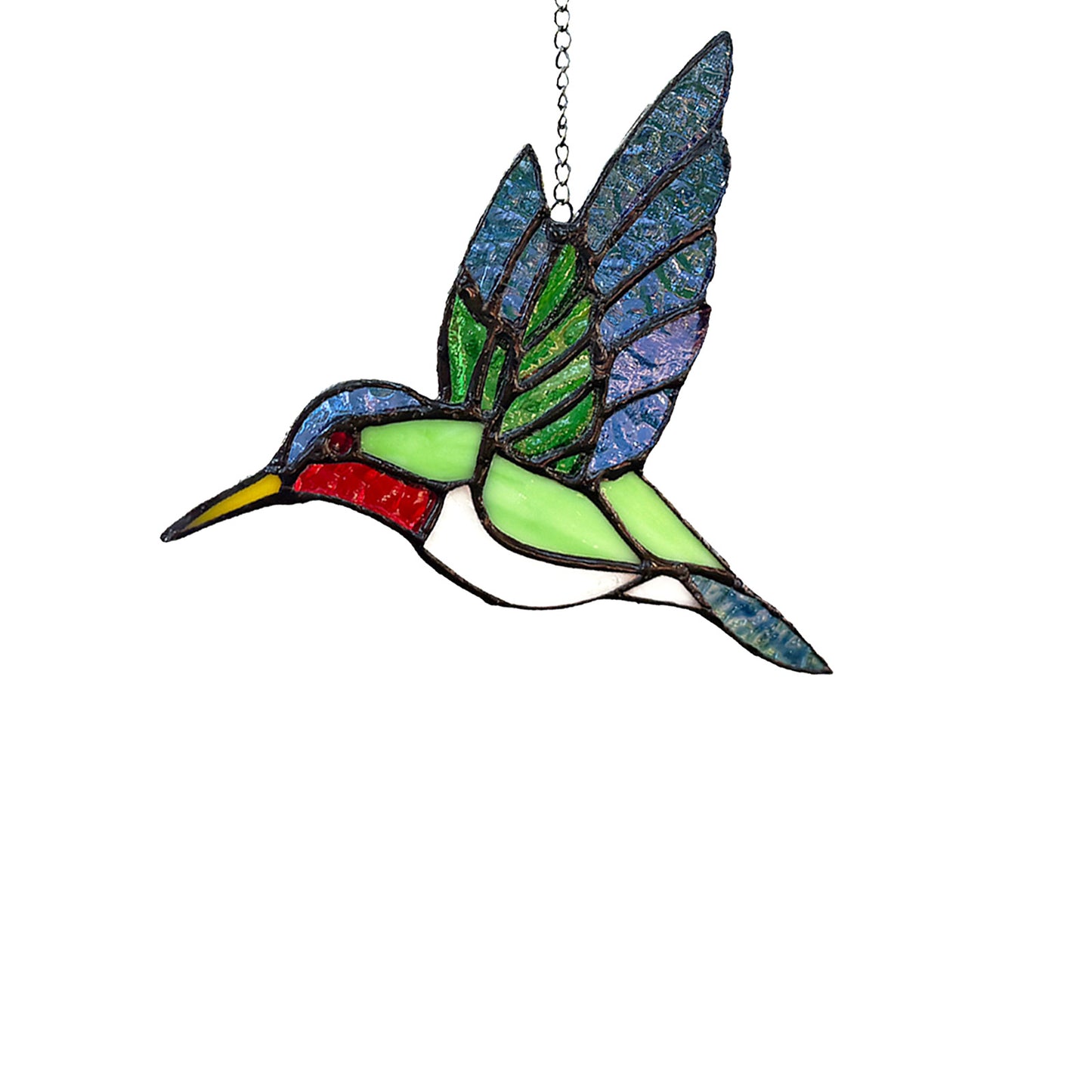 Blue & Green Hummingbird Stained Glass Suncatcher Window Hanging
