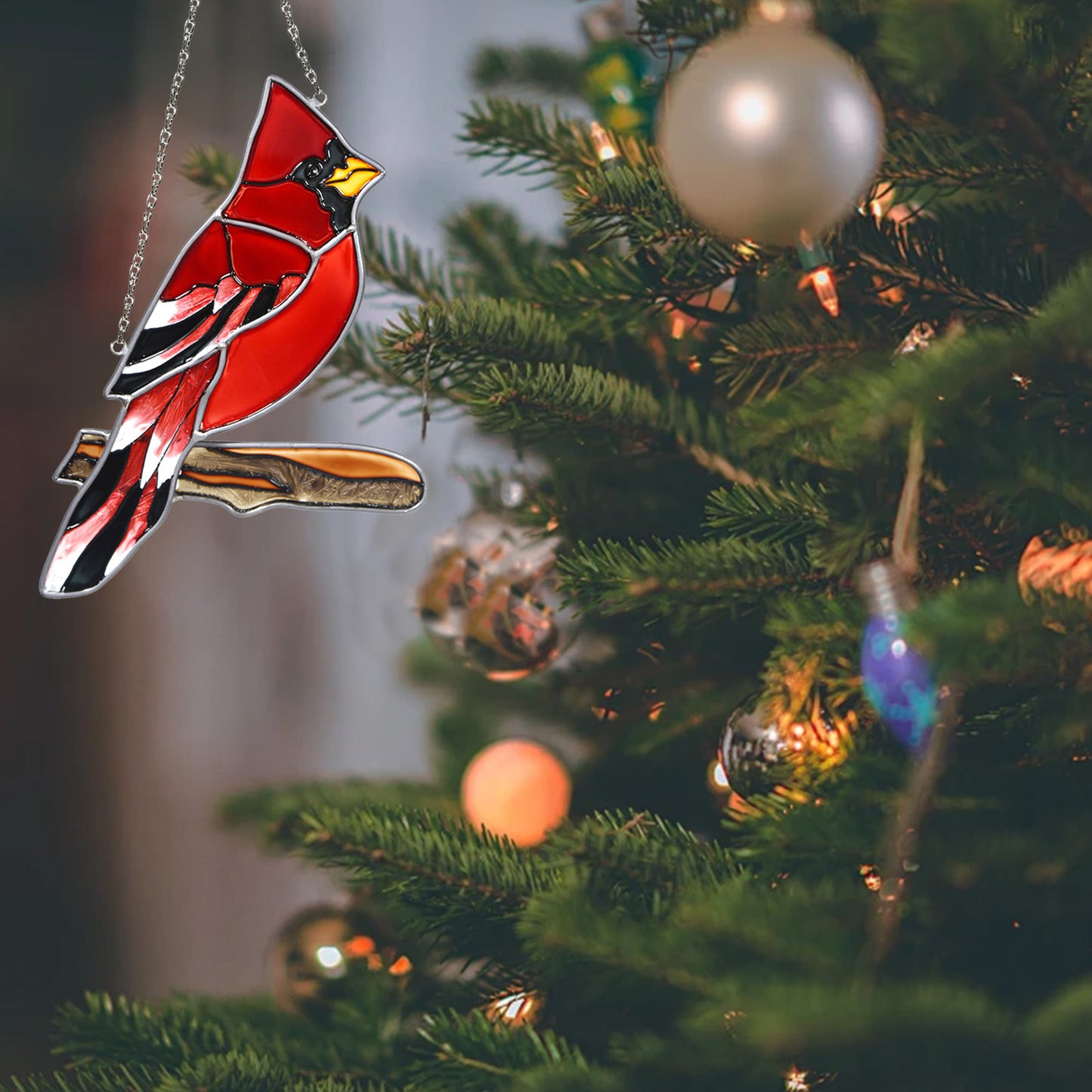 Red Cardinal Stained Glass Suncatcher