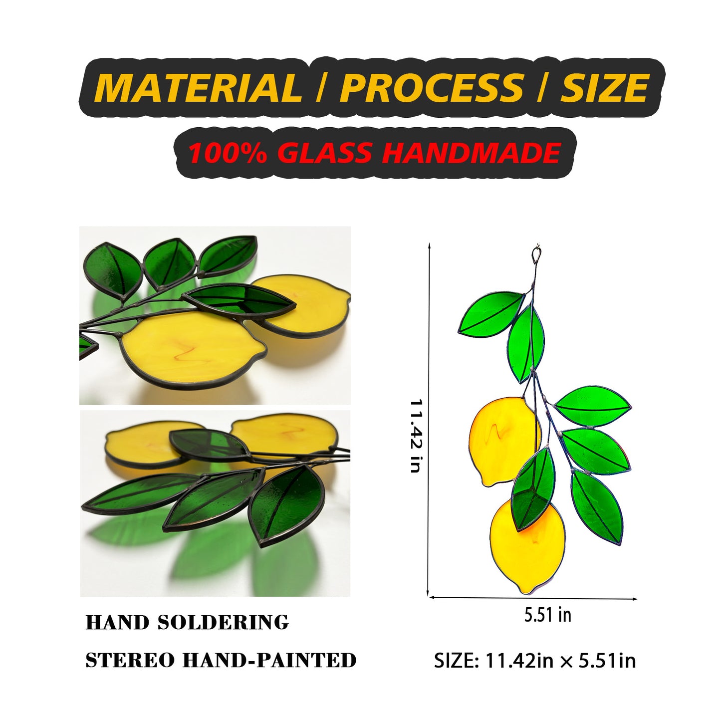 Lemon Suncatcher Stained Glass Window Hanging Decor