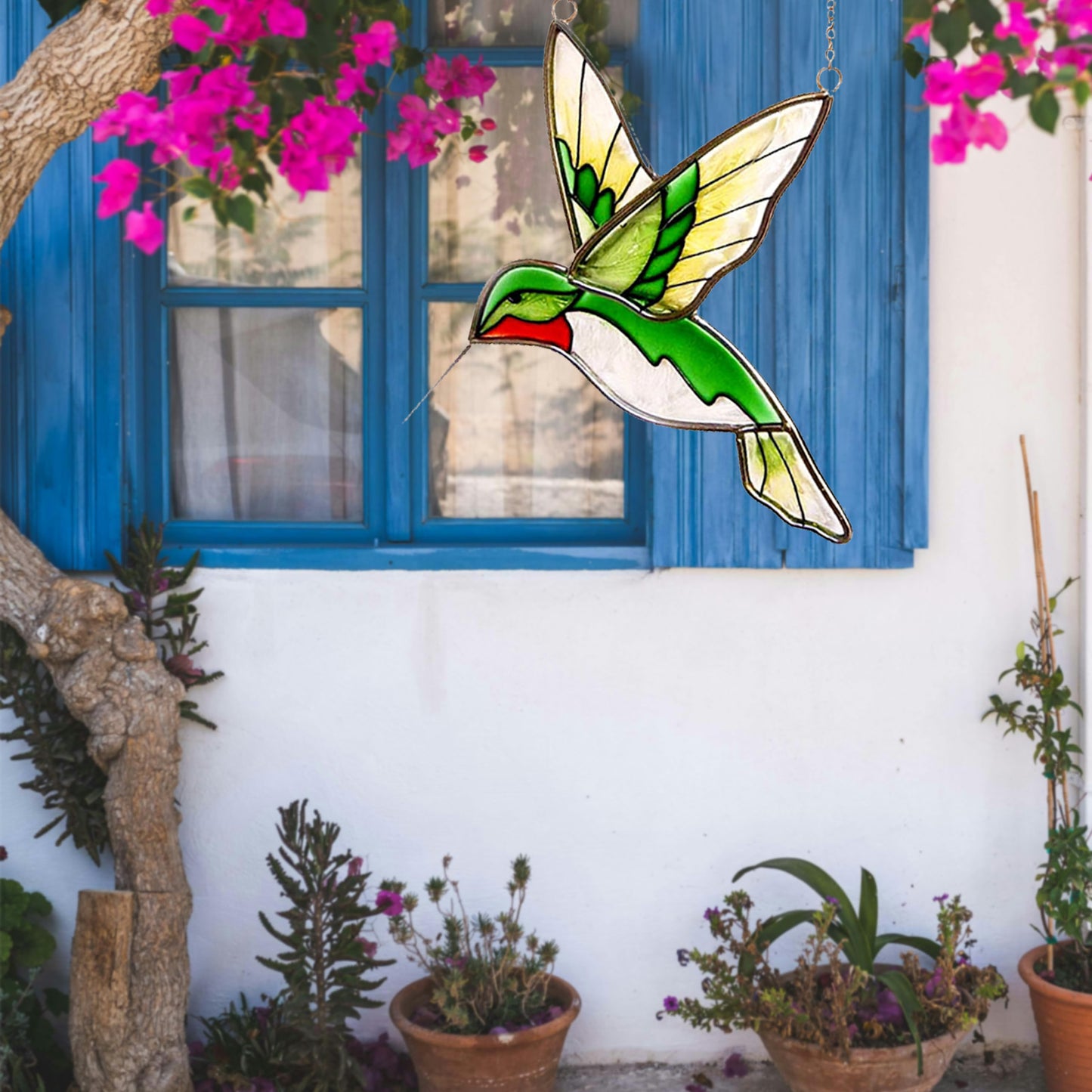 Green Hummingbird Stained Glass Suncatcher