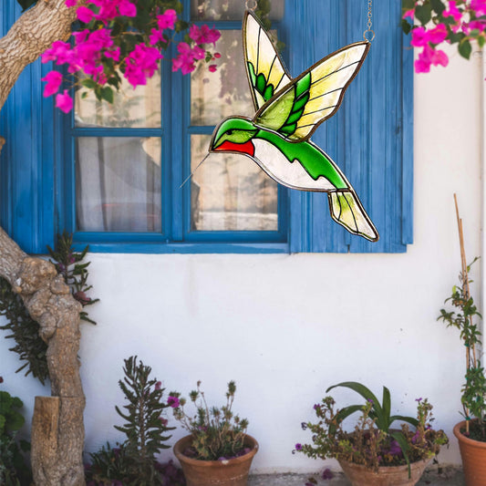 Green Hummingbird Stained Glass Suncatcher