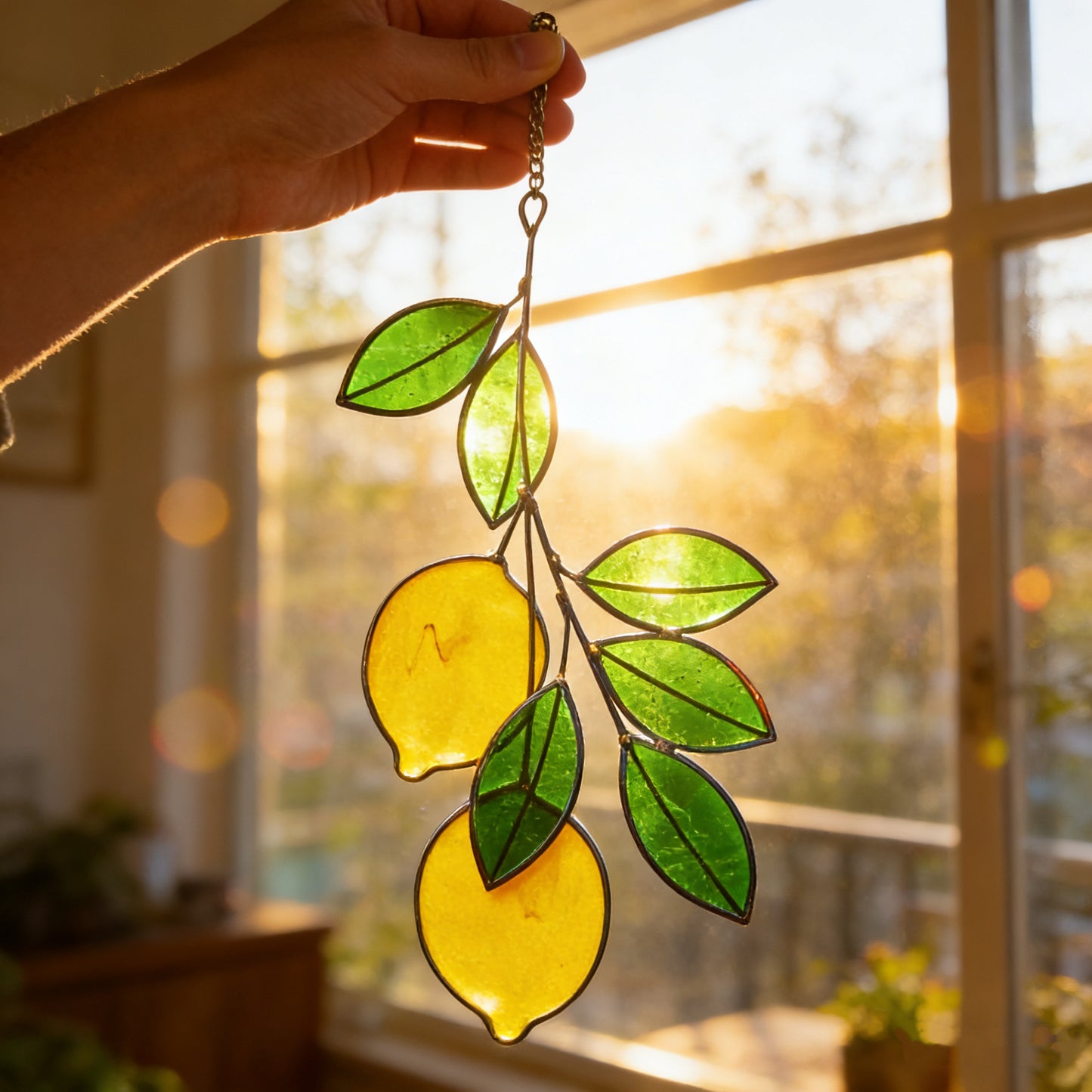 Lemon Suncatcher Stained Glass Window Hanging Decor