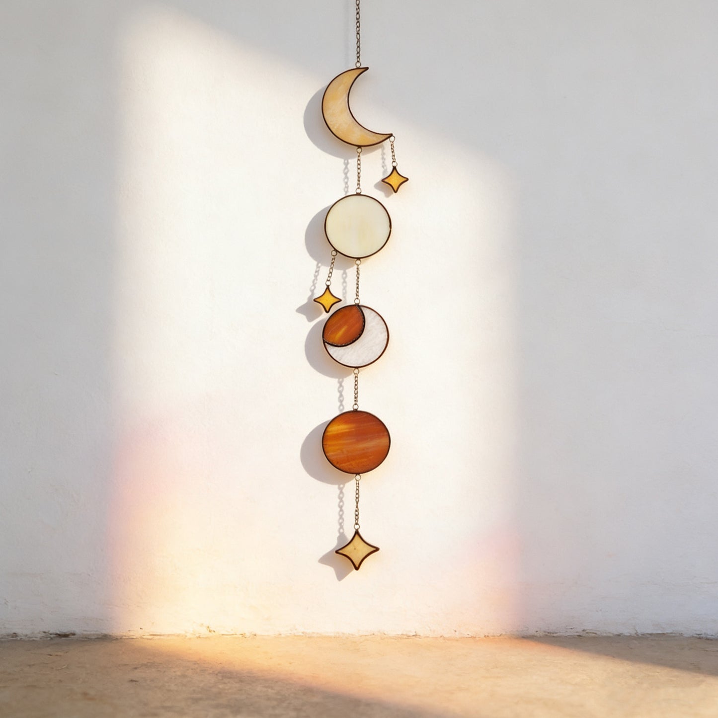 Amber Yellow Stained Glass Sun and Moon Suncatcher