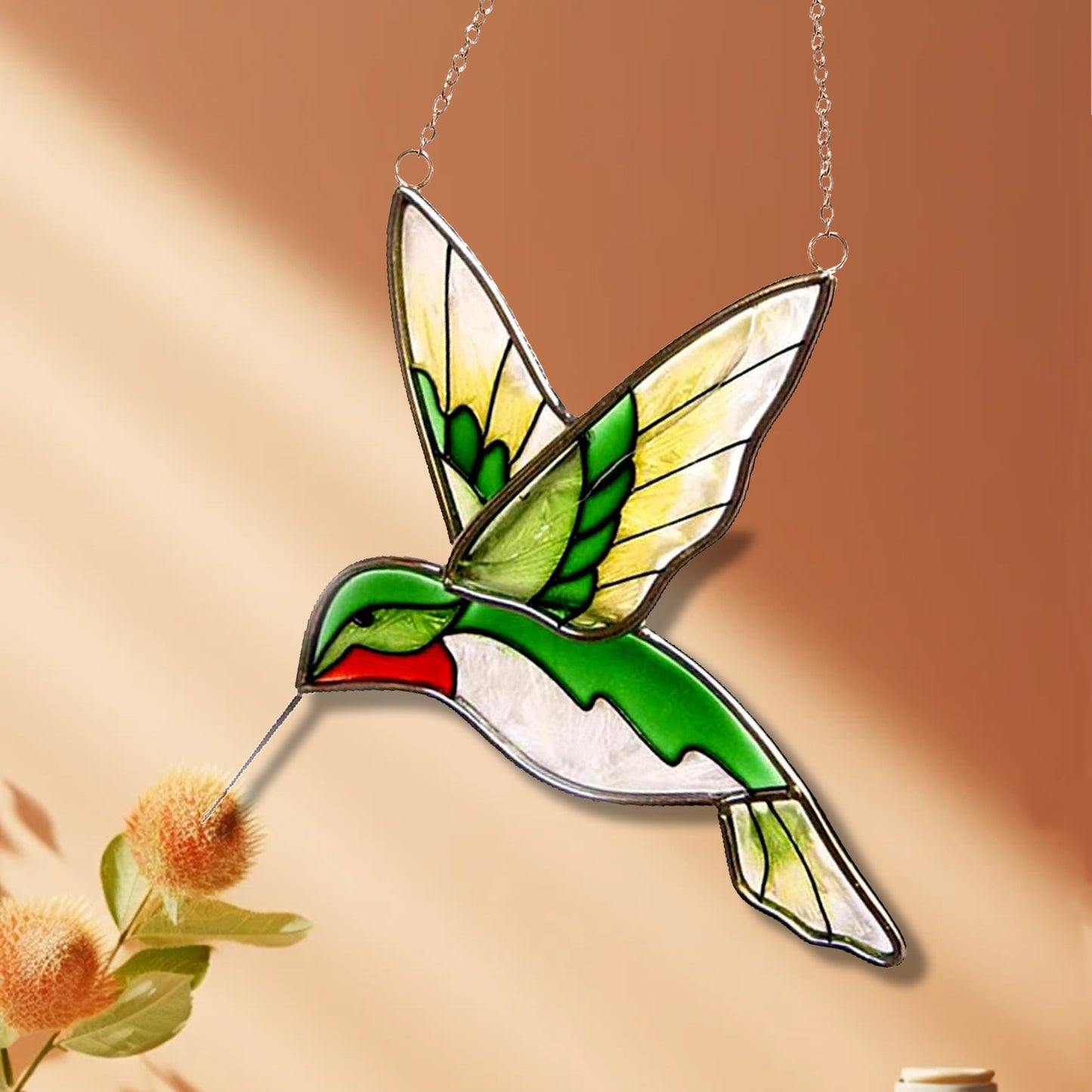 Green Hummingbird Stained Glass Suncatcher