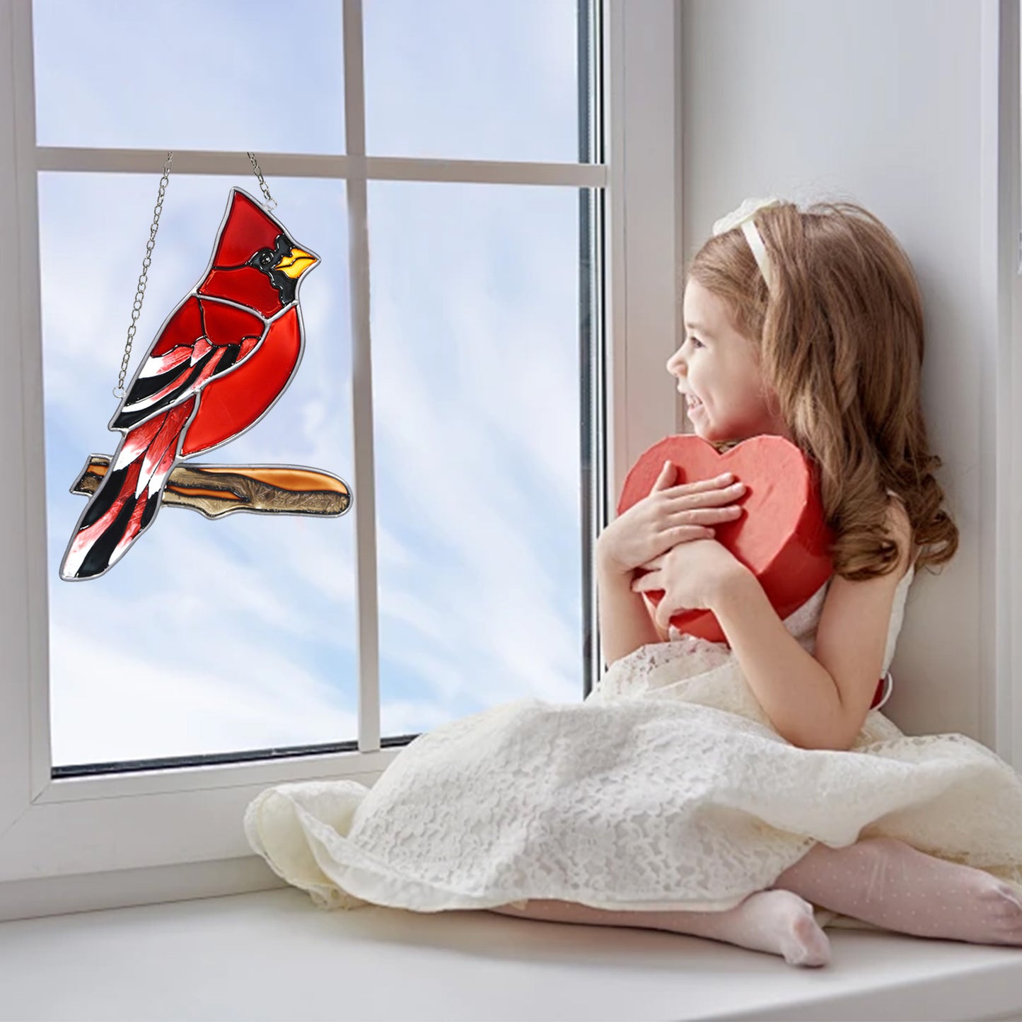 Red Cardinal Stained Glass Suncatcher