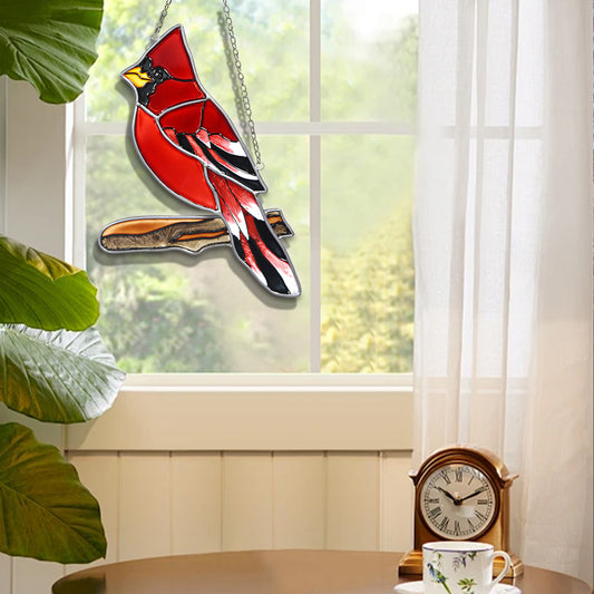 Red Cardinal Stained Glass Suncatcher