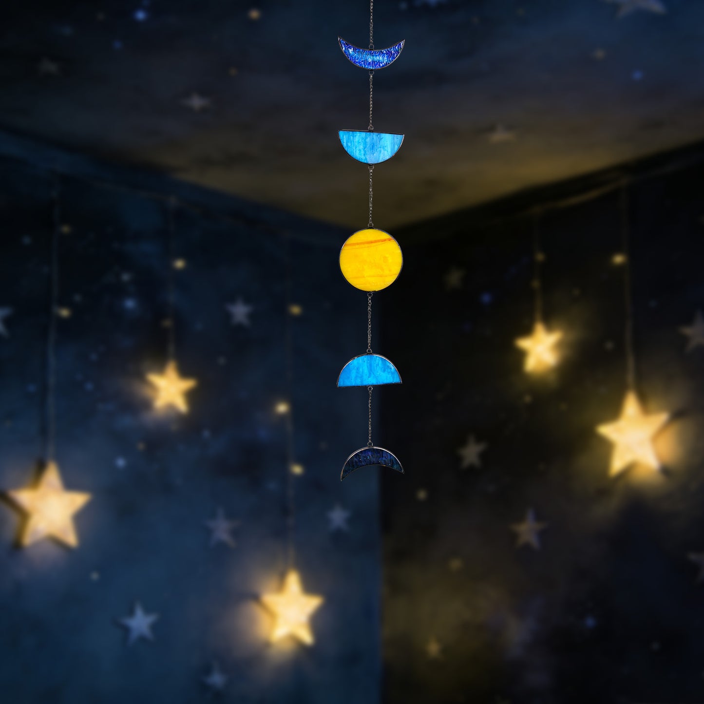 Celestial Moon & Sun Stained Glass Suncatcher