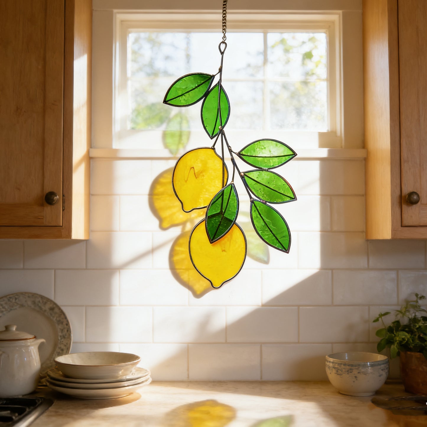 Lemon Suncatcher Stained Glass Window Hanging Decor